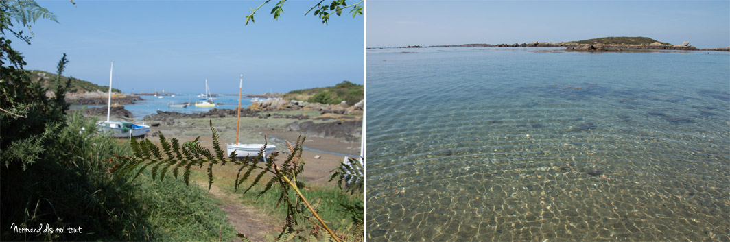 Une des anses de l'île Chausey et l'eau transparente des plages
